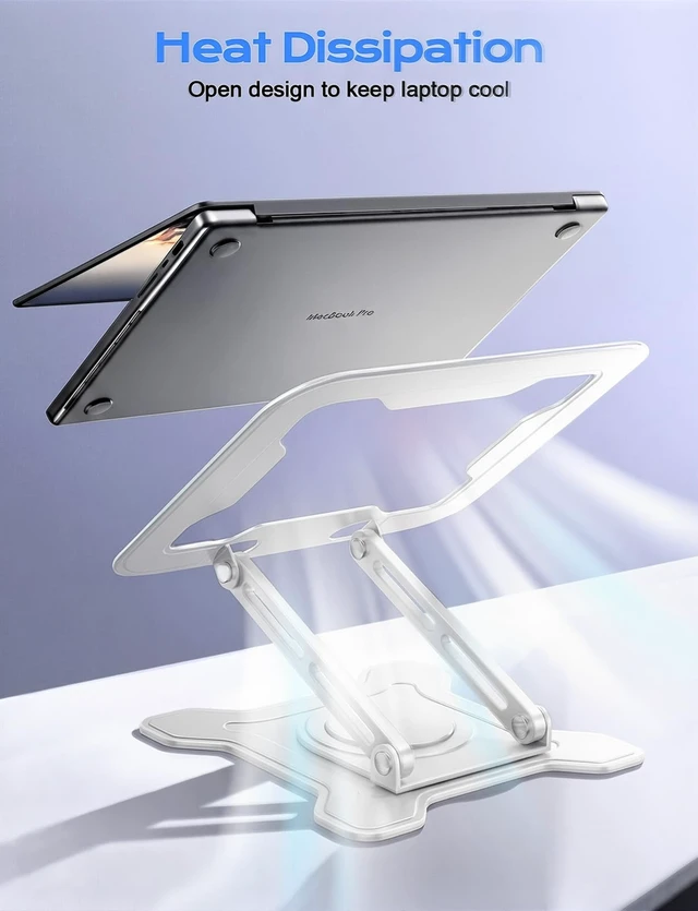 Alt view image 7 of 7 - 360° Rotating Laptop Stand for Desk, Metal Foldable Laptop Riser,White Ergonomic Portable Adjustable Laptop Stand, Ventilated Cooling Notebook Holder for MacBook Air Pro, All 10-16'' Laptops