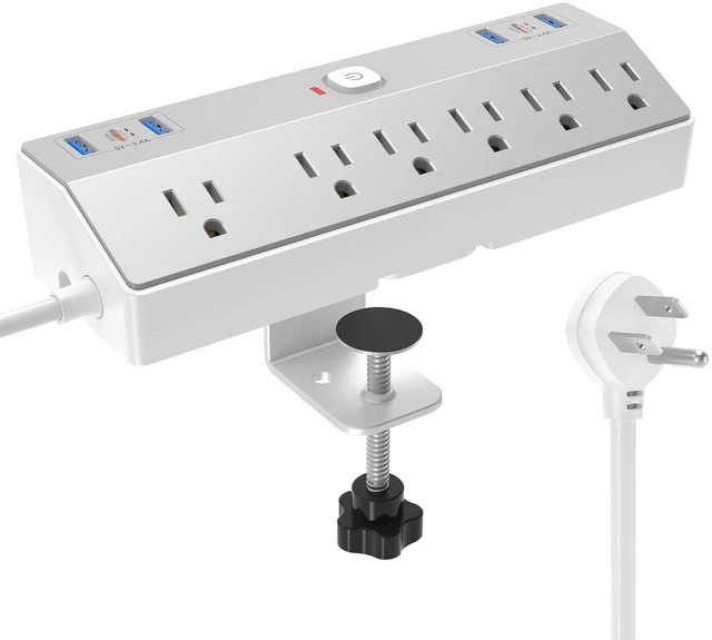 Main image of Desk Clamp Power Strip with 40W Fast Charging USB-C, 10Ft Desk Mount Surge Protector with 6 Outlets 6 USB Ports, Flat Plug Extension Cord Home Office Essentials, Fit 2.48" Tabletop Edge