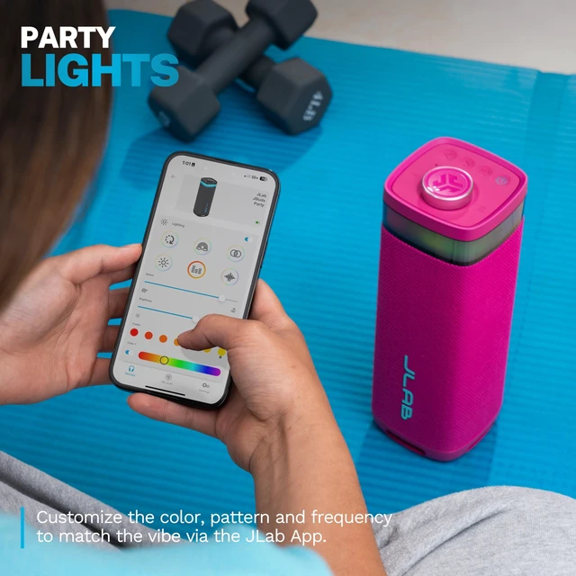 Alt view image 3 of 7 - JBuds Party, Portable Bluetooth Speaker, Waterproof, RGB Lighting, Multi-Speaker Connection, Pink
