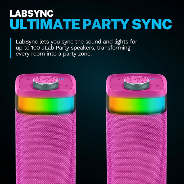 Alt view image 4 of 7 - JBuds Party, Portable Bluetooth Speaker, Waterproof, RGB Lighting, Multi-Speaker Connection, Pink