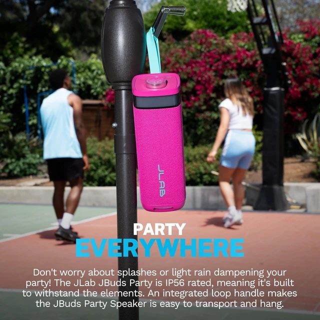 Alt view image 6 of 7 - JBuds Party, Portable Bluetooth Speaker, Waterproof, RGB Lighting, Multi-Speaker Connection, Pink