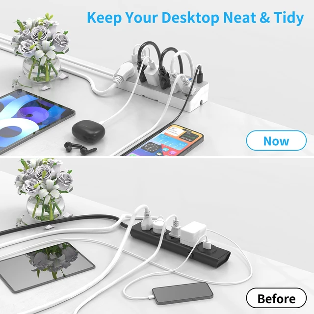 Alt view image 5 of 7 - Desk Clamp Power Strip with 40W Fast Charging USB-C, 10Ft Desk Mount Surge Protector with 6 Outlets 6 USB Ports, Flat Plug Extension Cord Home Office Essentials, Fit 2.48" Tabletop Edge