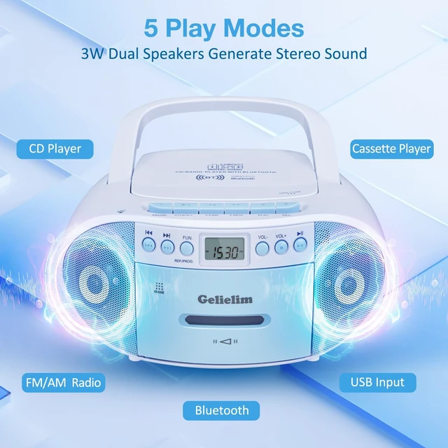 Alt view image 2 of 7 - CD Player Boombox Cassette Player Combo, AM/FM Radio Cd and Cassette Tape Player for Home, Bluetoot Boombox, AUX/USB/Tape Recording,Remote Control, AC/DC Powered,Headphone Jack