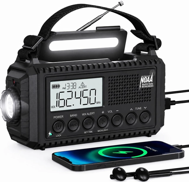Main image of Emergency Hand Crank Radio, NOAA Weather Radio with Backlit LCD Screen, 5 Ways Powered, AM FM Shortwave Solar Radio, Rechargeable Battery, Flashlight & Reading Light, SOS Alarm