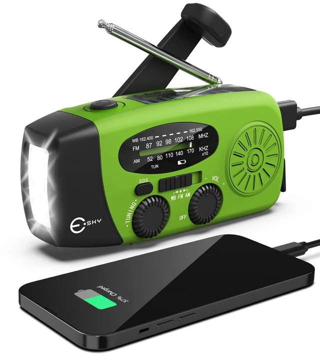 Main image of Emergency Hand Crank Radio 7400mAh with 3 LED Flashlight, AM/FM/NOAA Portable Weather Radio with Built-in 2000mAh Rechargeable Battery, Solar Radio for Indoor/Outdoor Survival Camping, SOS Alarm