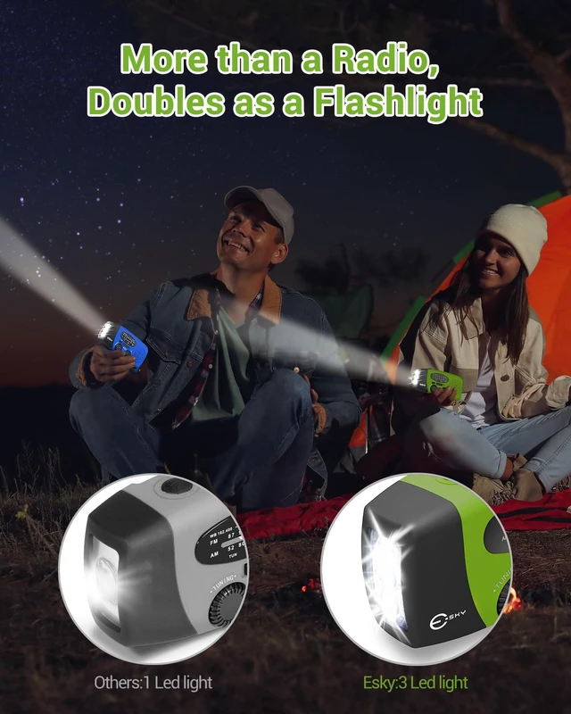 Alt view image 5 of 7 - Emergency Hand Crank Radio 7400mAh with 3 LED Flashlight, AM/FM/NOAA Portable Weather Radio with Built-in 2000mAh Rechargeable Battery, Solar Radio for Indoor/Outdoor Survival Camping, SOS Alarm