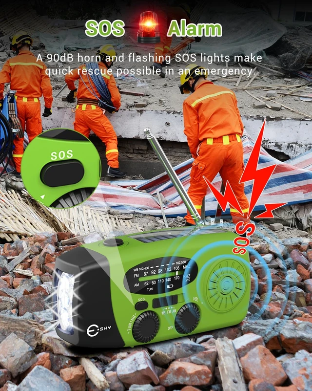 Alt view image 4 of 7 - Emergency Hand Crank Radio 7400mAh with 3 LED Flashlight, AM/FM/NOAA Portable Weather Radio with Built-in 2000mAh Rechargeable Battery, Solar Radio for Indoor/Outdoor Survival Camping, SOS Alarm