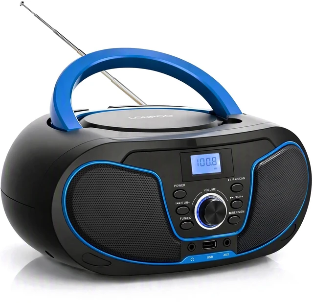 Main image of Portable CD Boombox Bluetooth FM Radio, AC/Battery Powered USB/AUX/3.5mm Earphone Jack, CD Player with Clear Stereo Sound