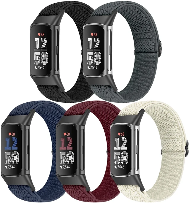 Main image of 5 Pack Elastic Nylon Watch Bands Compatible for Fitbit Charge 6/Fitbit Charge 5, Adjustable Breathable Replacement Stretchy Nylon Loop Wristband Sport Strap for Women Men