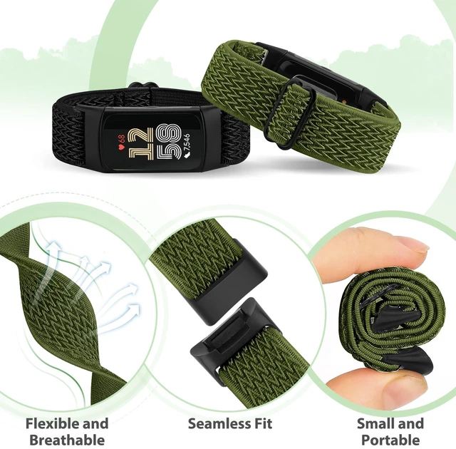 Alt view image 3 of 7 - 5 Pack Elastic Nylon Watch Bands Compatible for Fitbit Charge 6/Fitbit Charge 5, Adjustable Breathable Replacement Stretchy Nylon Loop Wristband Sport Strap for Women Men
