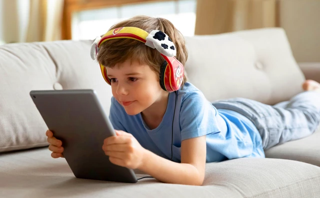 Alt view image 2 of 5 - Paw Patrol Marshall Kids Headphones, Wired Headphones Compatiable with 3.5mm Jack, Children's Earphones for School, Home, or Travel