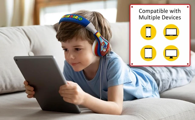 Alt view image 2 of 7 - Super Mario Kids Headphones, Adjustable Headband, Stereo Sound, 3.5Mm Jack, Wired Headphones for Kids, Tangle-Free, Volume Control, Childrens Headphones Over Ear for School Home, Travel