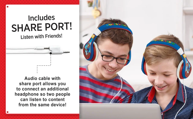 Alt view image 4 of 7 - Super Mario Kids Headphones, Adjustable Headband, Stereo Sound, 3.5Mm Jack, Wired Headphones for Kids, Tangle-Free, Volume Control, Childrens Headphones Over Ear for School Home, Travel