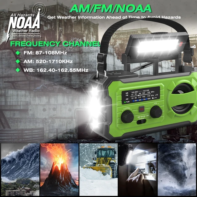 Alt view image 3 of 7 - Emergency Weather Radio, Radios Portable Am Fm for Extreme Weather NOAA Emergency Radio 10000mAh Large Battery, Survival Gear for Indoor and Outdoor, Camping with Solar, Hand Crank, USB Charge