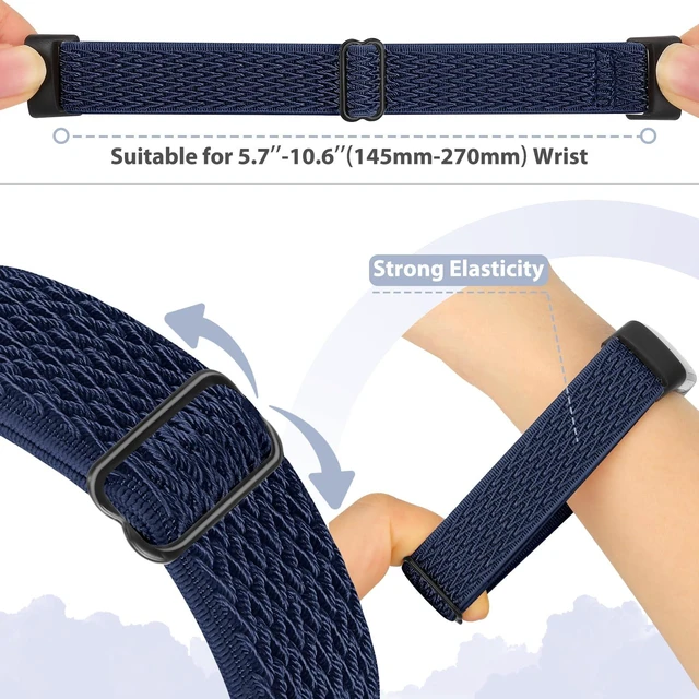 Alt view image 5 of 7 - 5 Pack Elastic Nylon Watch Bands Compatible for Fitbit Charge 6/Fitbit Charge 5, Adjustable Breathable Replacement Stretchy Nylon Loop Wristband Sport Strap for Women Men