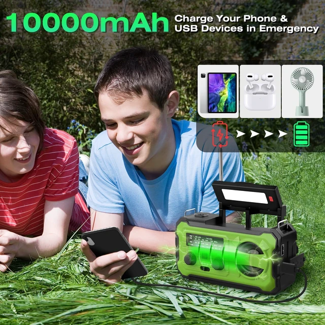 Alt view image 2 of 7 - Emergency Weather Radio, Radios Portable Am Fm for Extreme Weather NOAA Emergency Radio 10000mAh Large Battery, Survival Gear for Indoor and Outdoor, Camping with Solar, Hand Crank, USB Charge