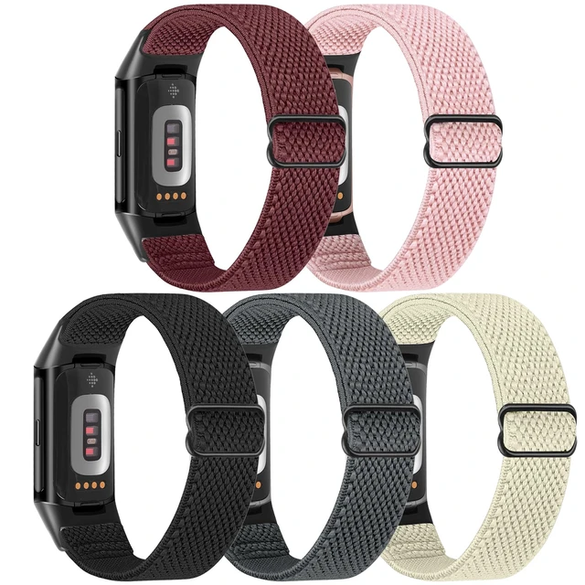 Alt view image 2 of 7 - 5 Pack Elastic Nylon Watch Bands Compatible for Fitbit Charge 6/Fitbit Charge 5, Adjustable Breathable Replacement Stretchy Nylon Loop Wristband Sport Strap for Women Men
