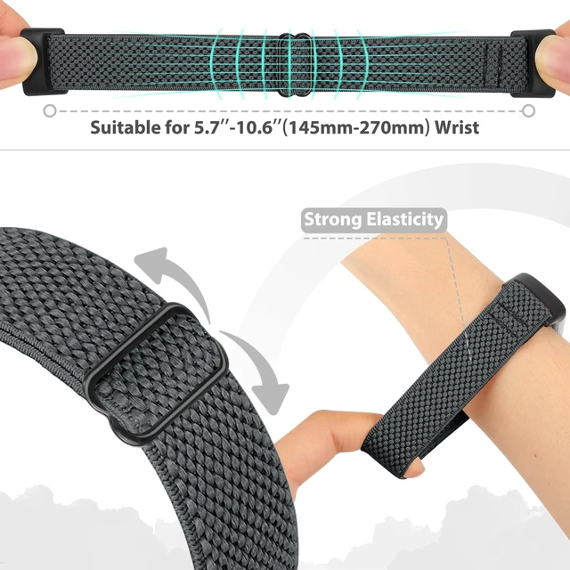 Alt view image 5 of 7 - 5 Pack Elastic Nylon Watch Bands Compatible for Fitbit Charge 6/Fitbit Charge 5, Adjustable Breathable Replacement Stretchy Nylon Loop Wristband Sport Strap for Women Men