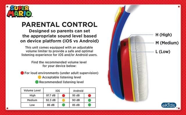 Alt view image 7 of 7 - Super Mario Kids Headphones, Adjustable Headband, Stereo Sound, 3.5Mm Jack, Wired Headphones for Kids, Tangle-Free, Volume Control, Childrens Headphones Over Ear for School Home, Travel
