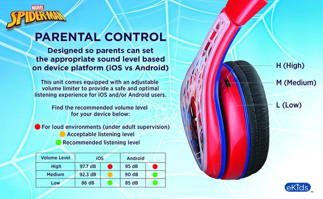 Alt view image 6 of 7 - Spiderman Headphones for Kids with 3.5mm Jack, Wired Headphones for School Adjustable Headband