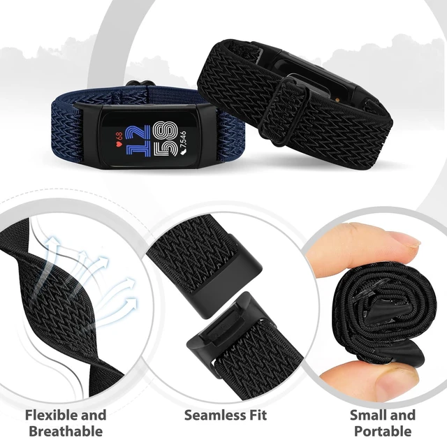 Alt view image 3 of 7 - 5 Pack Elastic Nylon Watch Bands Compatible for Fitbit Charge 6/Fitbit Charge 5, Adjustable Breathable Replacement Stretchy Nylon Loop Wristband Sport Strap for Women Men
