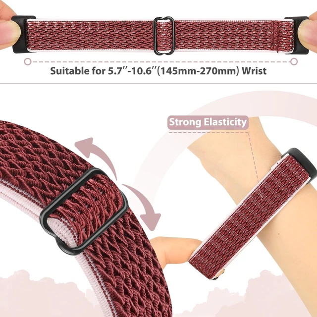 Alt view image 5 of 7 - 5 Pack Elastic Nylon Watch Bands Compatible for Fitbit Charge 6/Fitbit Charge 5, Adjustable Breathable Replacement Stretchy Nylon Loop Wristband Sport Strap for Women Men