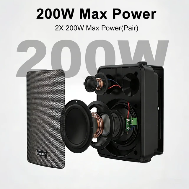 Alt view image 2 of 7 - 6.5" 300W Outdoor Bluetooth Speakers, IPX5 Waterproof Rating and Be Able to Wireless Multi-Connection Up to 20 Units for Patio/Porch/Balcony (Black, 2-Pack)