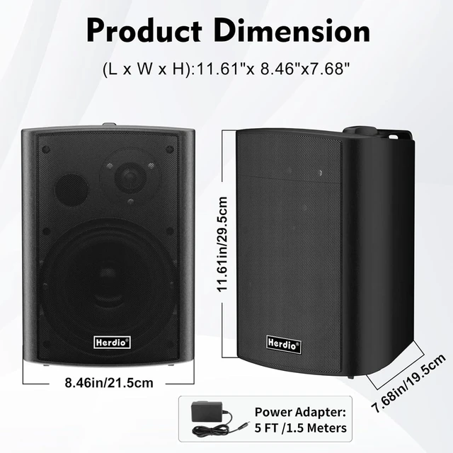 Alt view image 7 of 7 - 6.5" 300W Outdoor Bluetooth Speakers, IPX5 Waterproof Rating and Be Able to Wireless Multi-Connection Up to 20 Units for Patio/Porch/Balcony (Black, 2-Pack)
