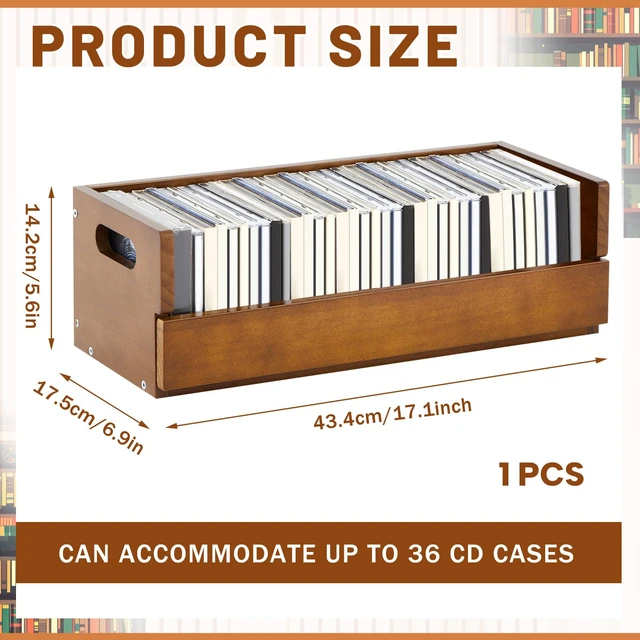 Alt view image 2 of 7 - 1 Set Wooden CD Storage Box,Holds 36 Standard CDs Stackable CD Holder Organizer with Magnetic Front Flap and Carrying Handles for DVDs, Cassette Tapes and Movie Cases (Brown)