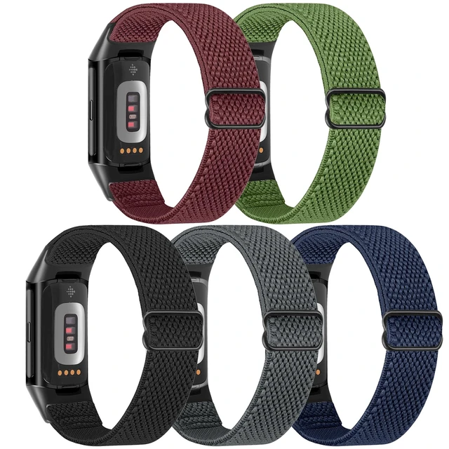 Alt view image 2 of 7 - 5 Pack Elastic Nylon Watch Bands Compatible for Fitbit Charge 6/Fitbit Charge 5, Adjustable Breathable Replacement Stretchy Nylon Loop Wristband Sport Strap for Women Men