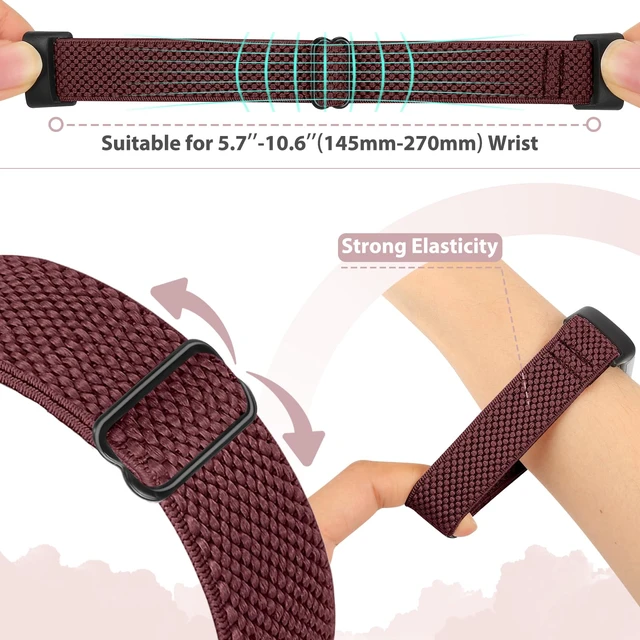 Alt view image 4 of 7 - 5 Pack Elastic Nylon Watch Bands Compatible for Fitbit Charge 6/Fitbit Charge 5, Adjustable Breathable Replacement Stretchy Nylon Loop Wristband Sport Strap for Women Men