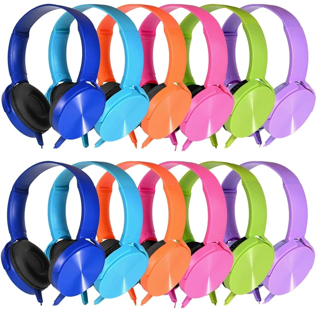 Main image of Bulk Headphones 12 Pack for School Classroom Kids K-12, Wholesale Wired Durable Computer Earphones Class Set for Students Children Toddler Teens Boys Girls and Adult (HY450, 12 Mixed)