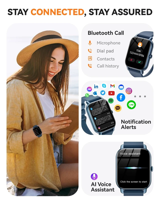 Alt view image 2 of 7 - Smart Watches for Men Women, Fitness Tracker with Activity Counter/Sleep Monitor, IP68 Waterproof Smart Watch for Android iPhone iOS Compatible (Midnight Blue, 1.83)