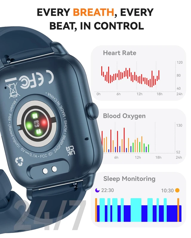 Alt view image 4 of 7 - Smart Watches for Men Women, Fitness Tracker with Activity Counter/Sleep Monitor, IP68 Waterproof Smart Watch for Android iPhone iOS Compatible (Midnight Blue, 1.83)
