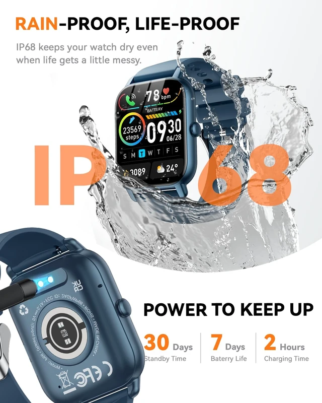 Alt view image 6 of 7 - Smart Watches for Men Women, Fitness Tracker with Activity Counter/Sleep Monitor, IP68 Waterproof Smart Watch for Android iPhone iOS Compatible (Midnight Blue, 1.83)