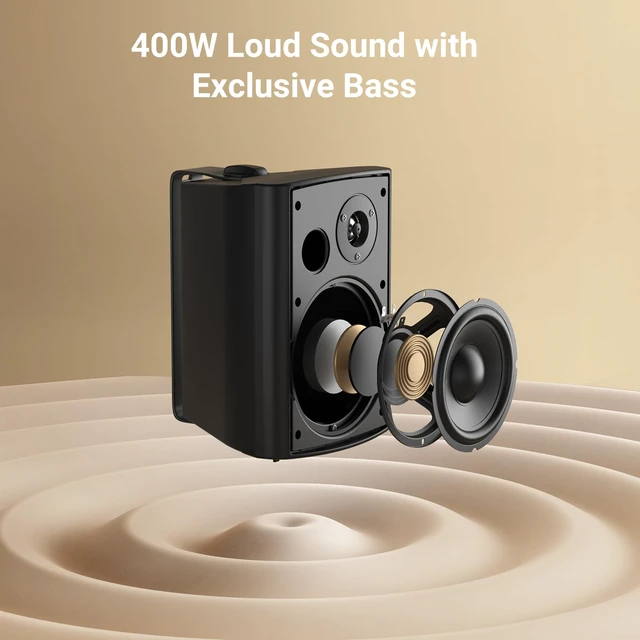 Alt view image 2 of 7 - 6.5 Inch Outdoor Speakers Waterproof Wired 400W Wall Mount Speakers Passive, Suitable use for Indoor, Patio,Covered Deck,Porch,Pool Side (Black)