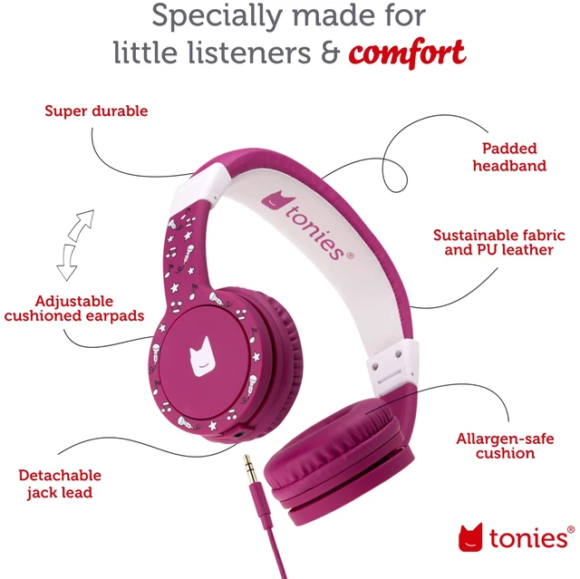 Alt view image 4 of 6 - Foldable Wired Headphones for Kids - Comfortably Designed to fit On-Ear - Works with Toniebox 1 and All 3.5mm Devices - Purple