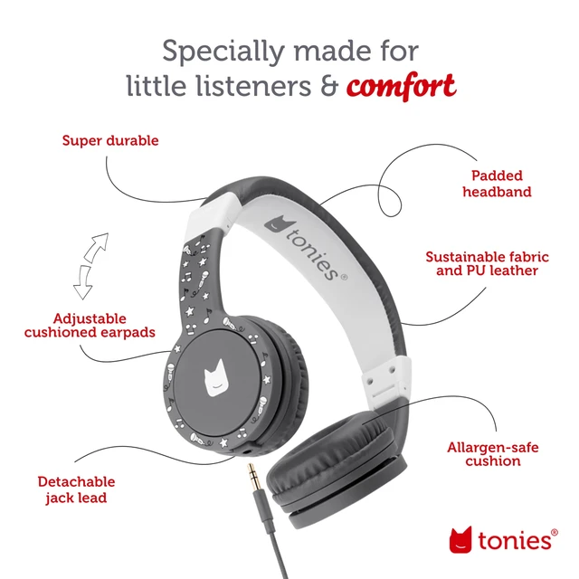 Alt view image 4 of 6 - Foldable Wired Headphones for Kids - Comfortably Designed to fit On-Ear - Works with Toniebox 1 and All 3.5mm Devices - Gray
