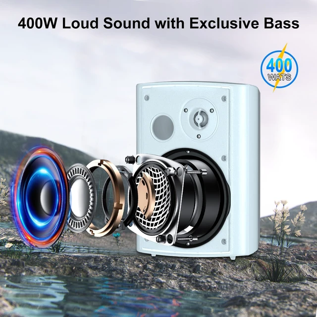 Alt view image 3 of 7 - 6.5 Inch 400W Outdoor Speakers Wired Waterproof Passive, Wall Mount Speakers for Patio Home Garage Pool (White)