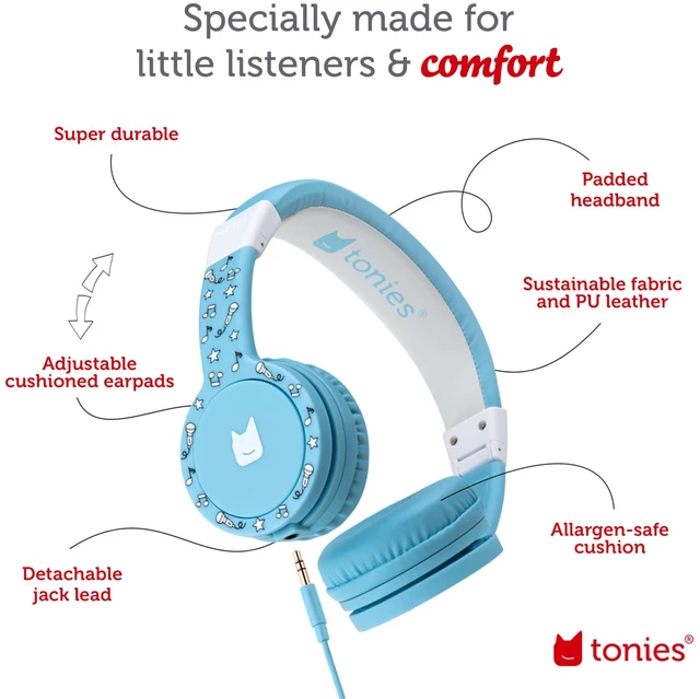 Alt view image 4 of 6 - Foldable Wired Headphones for Kids - Comfortably Designed to fit On-Ear - Works with Toniebox 1 and All 3.5mm Devices - Light Blue