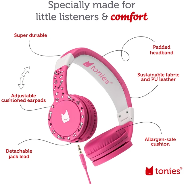 Alt view image 4 of 6 - Foldable Wired Headphones for Kids - Comfortably Designed to fit On-Ear - Works with Toniebox 1 and All 3.5mm Devices - Pink