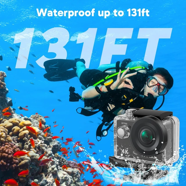 Alt view image 5 of 7 - EK7000 4K30fps Action Camera with Mini Selfie Stick Tripod and Carrying Case Bundle EIS 131ft Waterproof Camera 4X Zoom Remote Control 20 MP Underwater Camera
