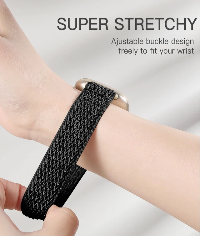 Alt view image 4 of 7 - Stretchy Bands for Fitbit Versa 4/Versa 3/Sense/Sense 2 Bands Women Adjustable Elastic Solo Loop, Hypoallergenic & Breathable, Soft Nylon Sport Strap, Fitbit Smart Watch Accessories for Men