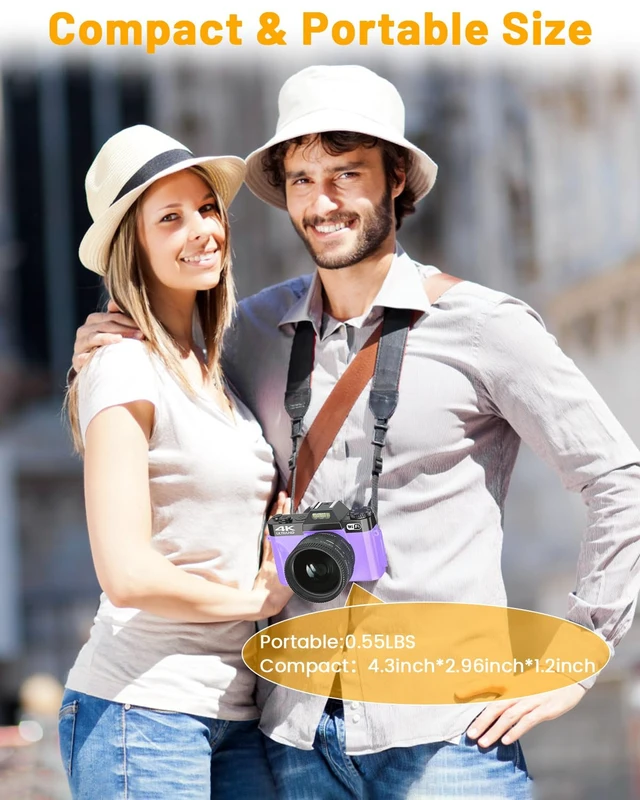 Alt view image 7 of 7 - 2026 Upgrade Digital Camera for Photography Vlogging Camera for YouTube with WiFi, 180° Flip Screen, 16X Digital Zoom, 52mm Lens, 2 Batteries, 32GB Micro SD Card(Purple)