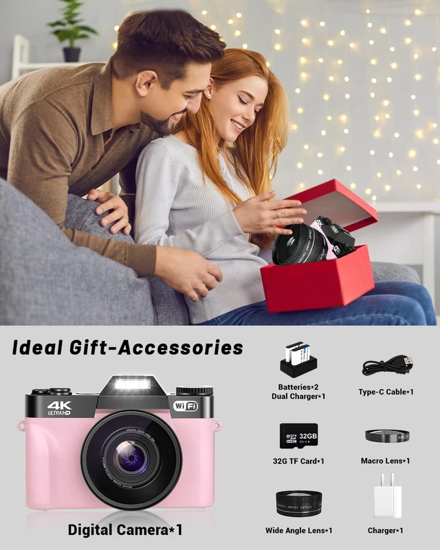 Alt view image 2 of 7 - 4K Digital Camera, Vlogging Camera with WiFi & Flip Screen 16X zoom, 52mm lens, flip screen for YouTube, travel and beginners, includes 32GB SD card