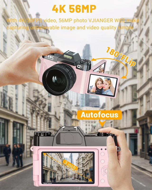 Alt view image 3 of 7 - 4K Digital Camera, Vlogging Camera with WiFi & Flip Screen 16X zoom, 52mm lens, flip screen for YouTube, travel and beginners, includes 32GB SD card
