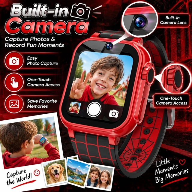 Alt view image 2 of 7 - Kids Smart Watch for Boys Ages 4-12, Camera, 40 Games, Spider Theme Camera, video, music, pedometer, alarm, flashlight, stopwatch and timer; birthday or Christmas gift for boys ages 4-12