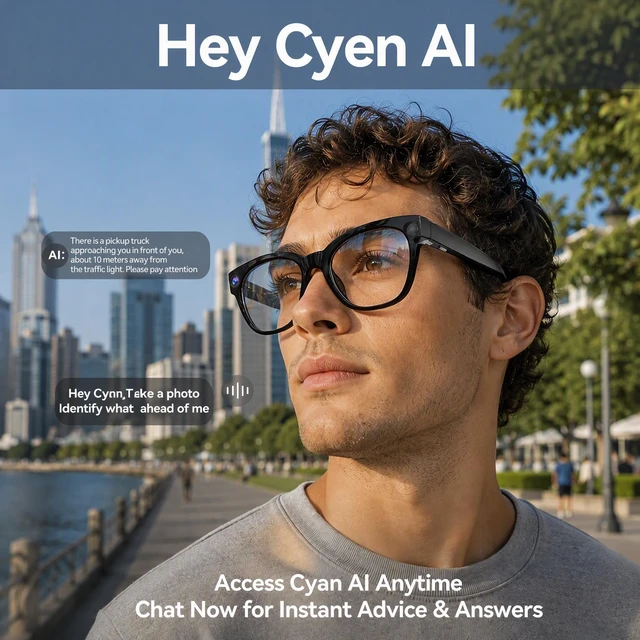 Alt view image 2 of 7 - AI Smart Glasses with Camera, 8MP HD Bluetooth Camera Glasses for Women&Men Real Time Translation, AI Voice Assistant, Open Earbuds, Travel, Work, Vlog