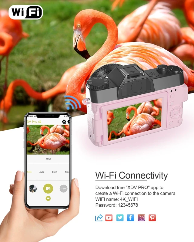 Alt view image 4 of 7 - 4K Digital Camera, Vlogging Camera with WiFi & Flip Screen 16X zoom, 52mm lens, flip screen for YouTube, travel and beginners, includes 32GB SD card