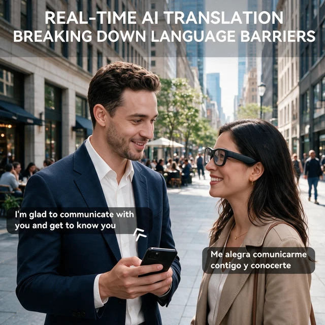 Alt view image 3 of 7 - AI Smart Glasses with Camera, 8MP HD Bluetooth Camera Glasses for Women&Men Real Time Translation, AI Voice Assistant, Open Earbuds, Travel, Work, Vlog